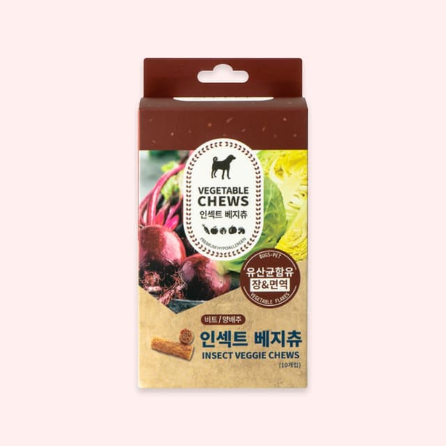 강아지 덴탈껌 벅스펫 인섹트 베지츄 비트 양배추(장 면역) 10개입, 25% 적립 혜택 제공