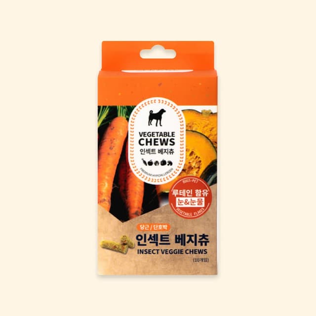 강아지 덴탈껌 벅스펫 인섹트 베지츄 당근 단호박(눈 눈물) 10개입, 25% 적립 혜택 제공